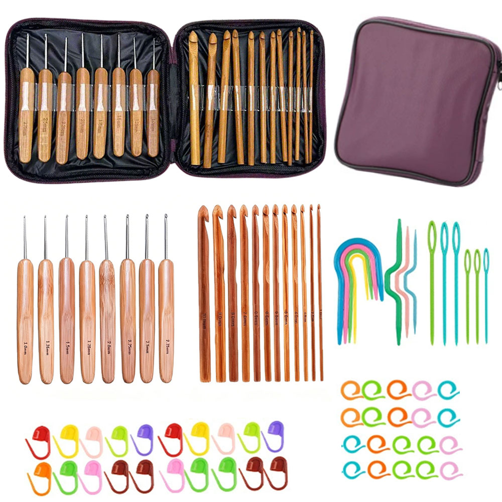 Tool Bag - 74pcs Set Jarum Rajut Bambu Alat